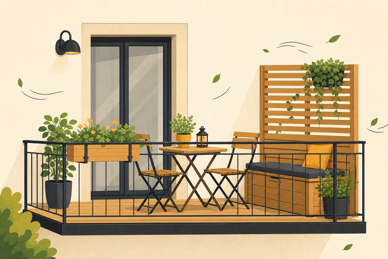 Gezeichnetes Beispiel für Garten und Balkon